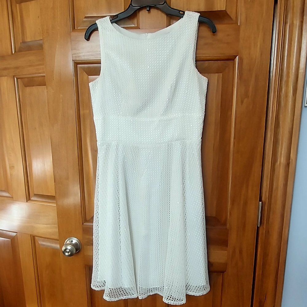 J. Taylor Elegant White Sleeveless A-Line Dress with Sequins, Size 6, Like New
